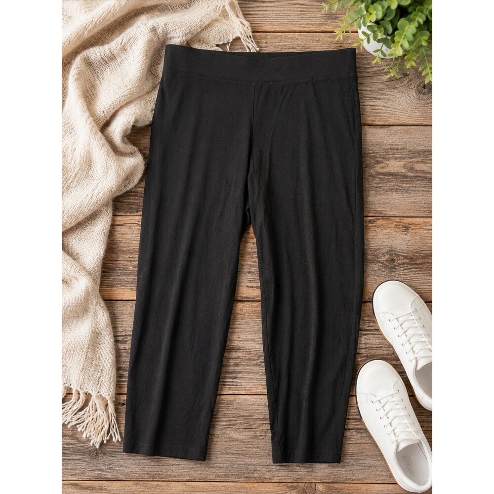 Eileen Fisher Pants Slack Size Large Black Pull-On Stretch Elastic Womens Ladies